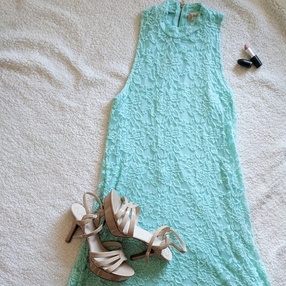 Altar'd State Mint High Neck Lace Summer Dress